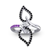 Lab Diamond Fashion Ring In 14k White Gold With Black Onyx And Amethyst – Pallava Statement Ring