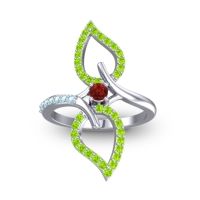 Garnet Fashion Ring In 14k White Gold With Peridot And Aquamarine – Pallava Statement Ring