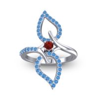 Garnet Fashion Ring In 14k White Gold With Swiss Blue Topaz – Pallava Statement Ring