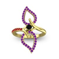 Black Onyx Fashion Ring In 14k Yellow Gold With Amethyst And Ruby – Pallava Statement Ring