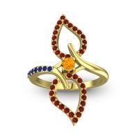 Citrine Fashion Ring In 14k Yellow Gold With Garnet And Blue Sapphire – Pallava Statement Ring