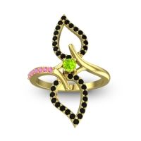 Peridot Fashion Ring In 14k Yellow Gold With Black Onyx And Pink Tourmaline – Pallava Statement Ring