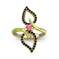 Pink Tourmaline Fashion Ring In 14k Yellow Gold With Black Onyx And Peridot – Pallava Statement Ring