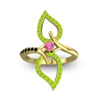 Pink Tourmaline Fashion Ring In 14k Yellow Gold With Peridot And Black Onyx – Pallava Statement Ring