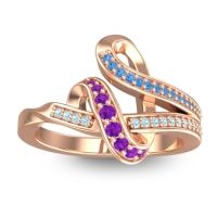 Amethyst Fashion Ring In 14K Rose Gold With Swiss Blue Topaz And Aquamarine – Jatila Simple Ring
