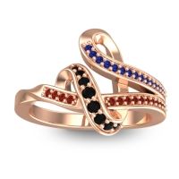 Black Onyx Fashion Ring In 14K Rose Gold With Blue Sapphire And Garnet – Jatila Simple Ring