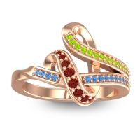 Garnet Fashion Ring In 14K Rose Gold With Peridot And Swiss Blue Topaz – Jatila Simple Ring