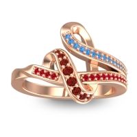 Garnet Fashion Ring In 14K Rose Gold With Swiss Blue Topaz And Ruby – Jatila Simple Ring
