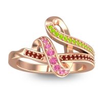 Pink Tourmaline Fashion Ring In 14K Rose Gold With Peridot And Garnet – Jatila Simple Ring
