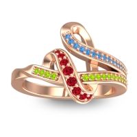Ruby Fashion Ring In 14K Rose Gold With Swiss Blue Topaz And Peridot – Jatila Simple Ring
