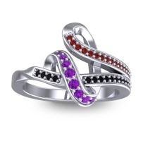 Amethyst Fashion Ring In 14k White Gold With Garnet And Black Onyx – Jatila Simple Ring