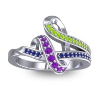 Amethyst Fashion Ring In 14k White Gold With Peridot And Blue Sapphire – Jatila Simple Ring