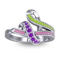 Amethyst Fashion Ring In 14k White Gold With Peridot And Pink Tourmaline – Jatila Simple Ring