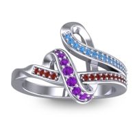 Amethyst Fashion Ring In 14k White Gold With Swiss Blue Topaz And Garnet – Jatila Simple Ring