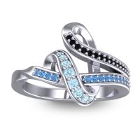 Aquamarine Fashion Ring In 14k White Gold With Black Onyx And Swiss Blue Topaz – Jatila Simple Ring