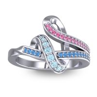 Aquamarine Fashion Ring In 14k White Gold With Pink Tourmaline And Swiss Blue Topaz – Jatila Simple Ring