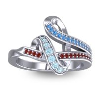 Aquamarine Fashion Ring In 14k White Gold With Swiss Blue Topaz And Garnet – Jatila Simple Ring