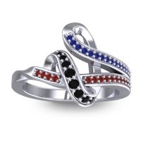Black Onyx Fashion Ring In 14k White Gold With Blue Sapphire And Garnet – Jatila Simple Ring