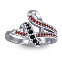 Black Onyx Fashion Ring In 14k White Gold With Garnet – Jatila Simple Ring