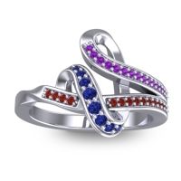 Blue Sapphire Fashion Ring In 14k White Gold With Amethyst And Garnet – Jatila Simple Ring