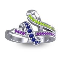 Blue Sapphire Fashion Ring In 14k White Gold With Peridot And Amethyst – Jatila Simple Ring