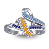 Citrine Fashion Ring In 14k White Gold With Swiss Blue Topaz And Blue Sapphire – Jatila Simple Ring