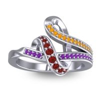 Garnet Fashion Ring In 14k White Gold With Citrine And Amethyst – Jatila Simple Ring
