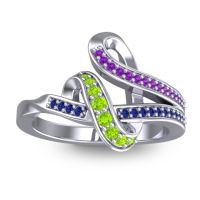 Peridot Fashion Ring In 14k White Gold With Amethyst And Blue Sapphire – Jatila Simple Ring