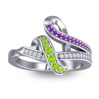 Peridot Fashion Ring In 14k White Gold With Amethyst And Lab Diamond – Jatila Simple Ring