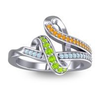 Peridot Fashion Ring In 14k White Gold With Citrine And Aquamarine – Jatila Simple Ring