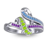 Peridot Fashion Ring In 14k White Gold With Swiss Blue Topaz And Amethyst – Jatila Simple Ring