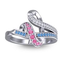 Pink Tourmaline Fashion Ring In 14k White Gold With Lab Diamond And Swiss Blue Topaz – Jatila Simple Ring