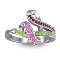 Pink Tourmaline Fashion Ring In 14k White Gold With Garnet And Peridot – Jatila Simple Ring