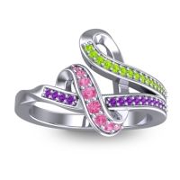 Pink Tourmaline Fashion Ring In 14k White Gold With Peridot And Amethyst – Jatila Simple Ring