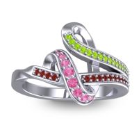 Pink Tourmaline Fashion Ring In 14k White Gold With Peridot And Garnet – Jatila Simple Ring