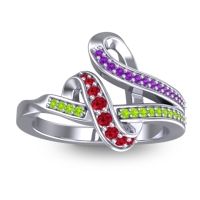 Ruby Fashion Ring In 14k White Gold With Amethyst And Peridot – Jatila Simple Ring