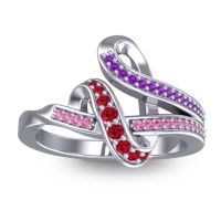 Ruby Fashion Ring In 14k White Gold With Amethyst And Pink Tourmaline – Jatila Simple Ring