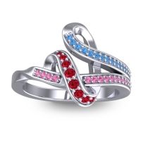 Ruby Fashion Ring In 14k White Gold With Swiss Blue Topaz And Pink Tourmaline – Jatila Simple Ring