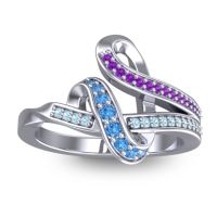 Swiss Blue Topaz Fashion Ring In 14k White Gold With Amethyst And Aquamarine – Jatila Simple Ring
