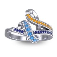 Swiss Blue Topaz Fashion Ring In 14k White Gold With Citrine And Blue Sapphire – Jatila Simple Ring