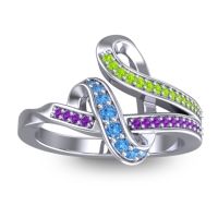 Swiss Blue Topaz Fashion Ring In 14k White Gold With Peridot And Amethyst – Jatila Simple Ring