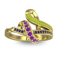 Amethyst Fashion Ring In 14k Yellow Gold With Peridot And Blue Sapphire – Jatila Simple Ring