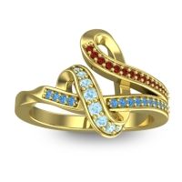 Aquamarine Fashion Ring In 14k Yellow Gold With Garnet And Swiss Blue Topaz – Jatila Simple Ring