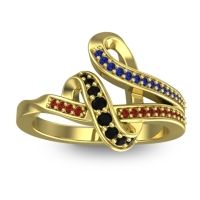 Black Onyx Fashion Ring In 14k Yellow Gold With Blue Sapphire And Garnet – Jatila Simple Ring