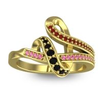 Black Onyx Fashion Ring In 14k Yellow Gold With Garnet And Pink Tourmaline – Jatila Simple Ring