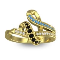 Black Onyx Fashion Ring In 14k Yellow Gold With Swiss Blue Topaz And Lab Diamond – Jatila Simple Ring