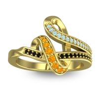 Citrine Fashion Ring In 14k Yellow Gold With Aquamarine And Black Onyx – Jatila Simple Ring