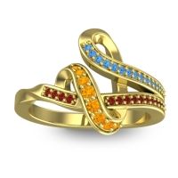 Citrine Fashion Ring In 14k Yellow Gold With Swiss Blue Topaz And Garnet – Jatila Simple Ring