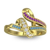 Lab Diamond Fashion Ring In 14k Yellow Gold With Amethyst And Swiss Blue Topaz – Jatila Simple Ring