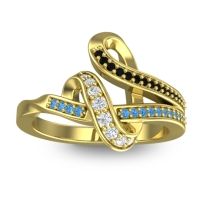 Lab Diamond Fashion Ring In 14k Yellow Gold With Black Onyx And Swiss Blue Topaz – Jatila Simple Ring
